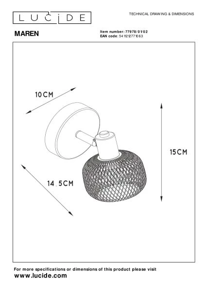 Lucide MAREN - Ceiling spotlight - 1xE14 - Matt Gold / Brass - technical